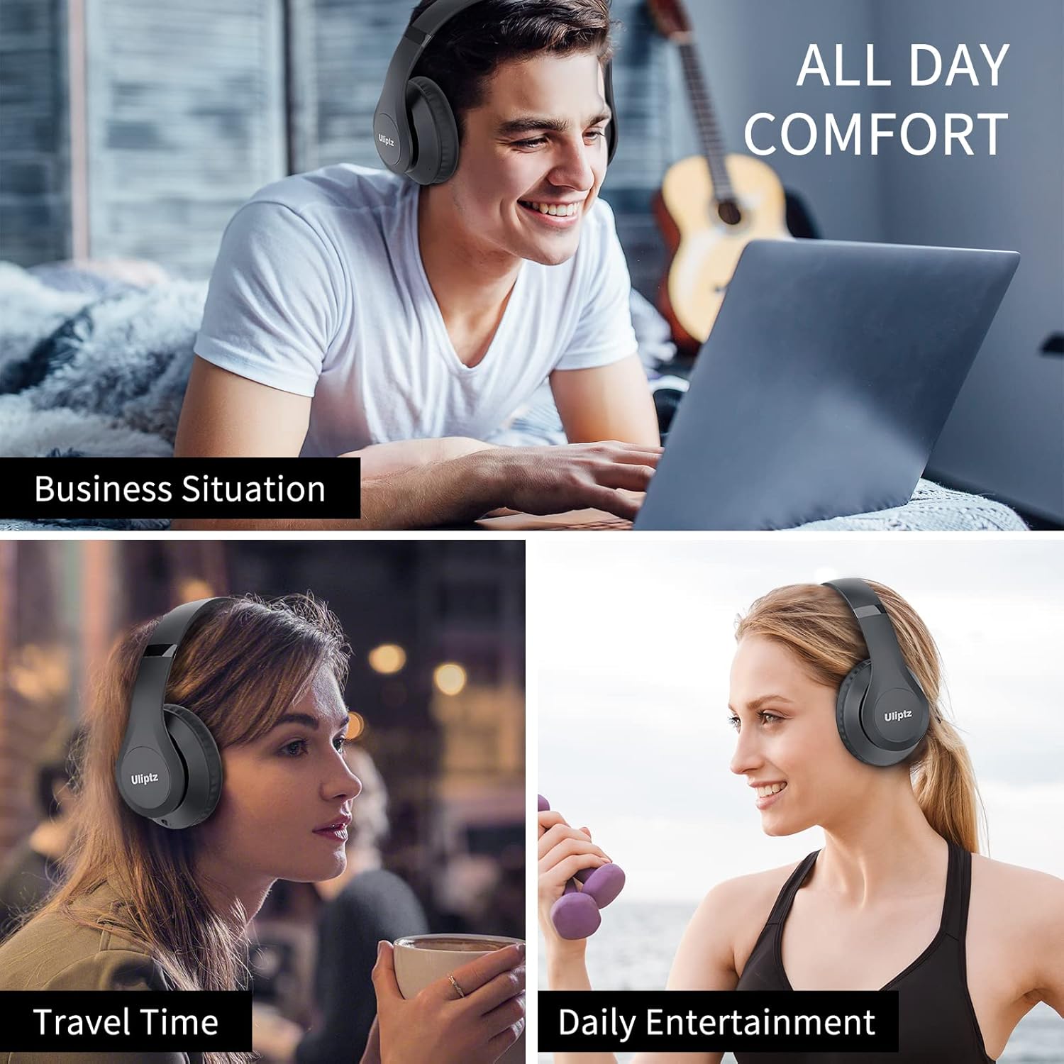 Wireless Bluetooth Over Ear Headphones 65Hr Battery 6 EQ Modes Black
