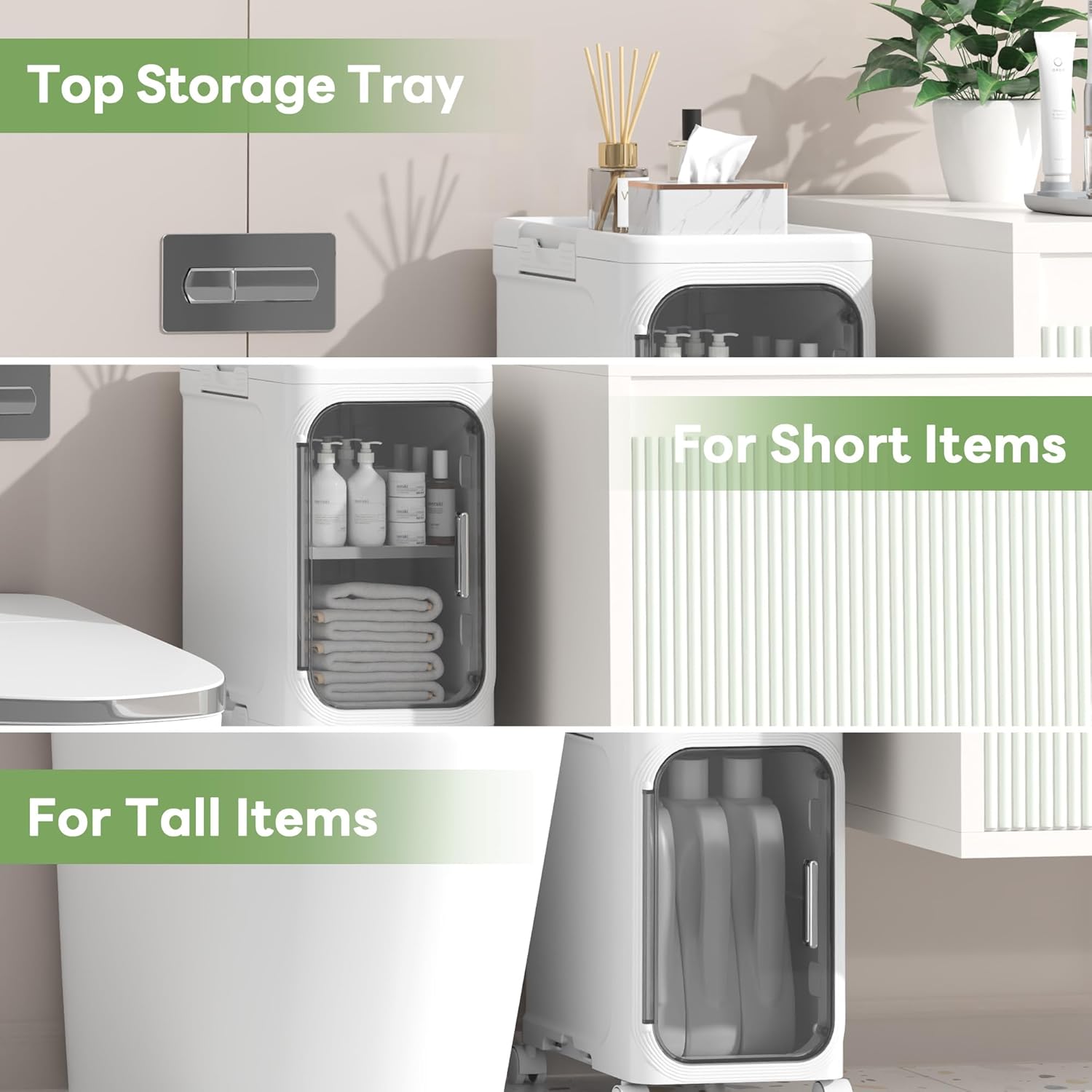 Slim Bathroom Storage Trolley Cabinet with Wheels 4 Tier White