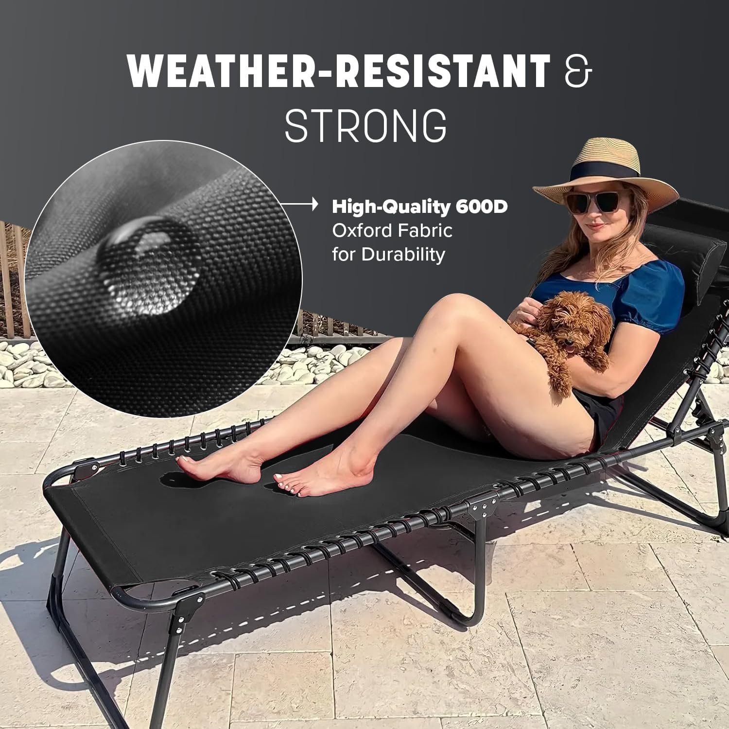Foldable Recliner Sun Lounger Charcoal Black Lightweight