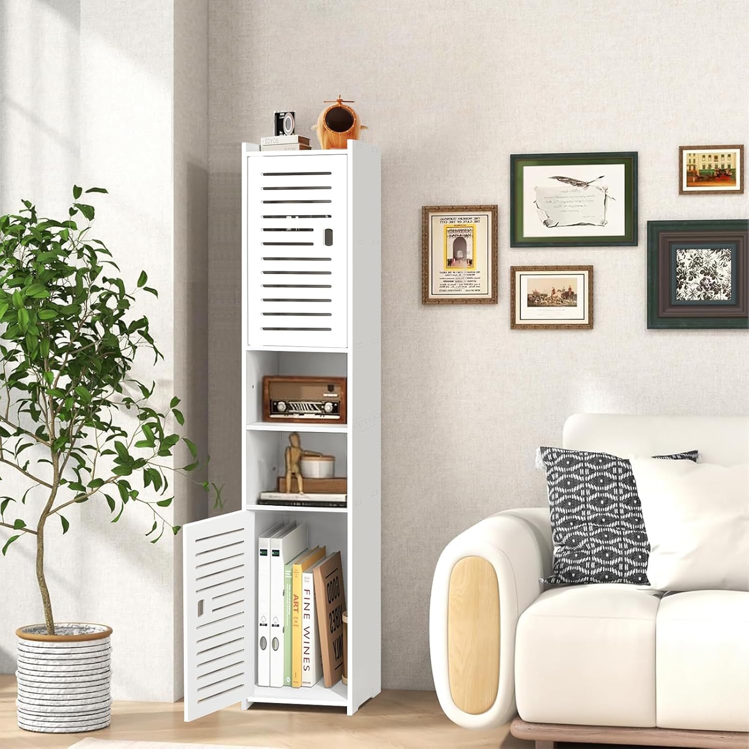 Tall Slim Bathroom Storage Cabinet 5 Tier Free Standing Shelf White