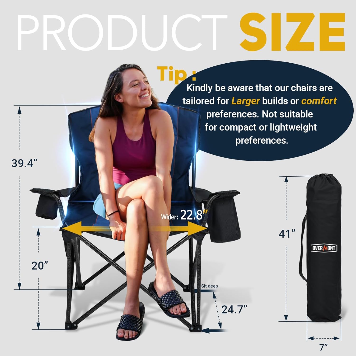Oversized Camping Chair 450lb Cooler Bag High Back Black