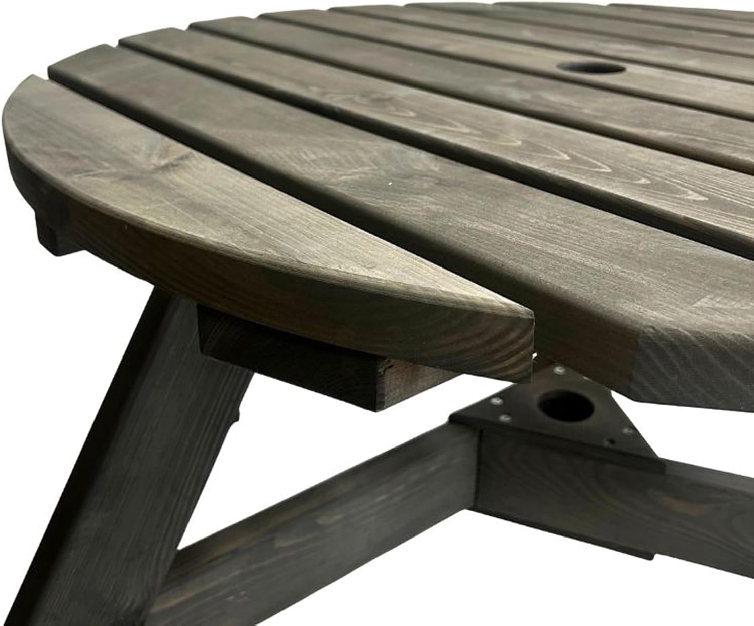 6 Seater Round Wooden Picnic Table with Benches Parasol Hole 170cm