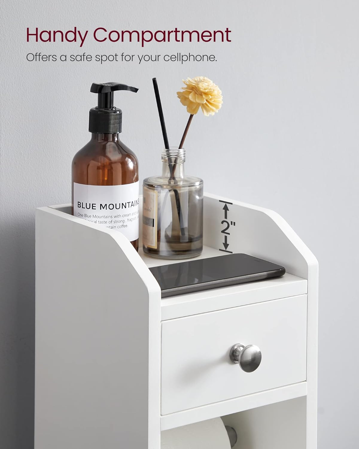 Small Bathroom Storage Cabinet Toilet Roll Holder White
