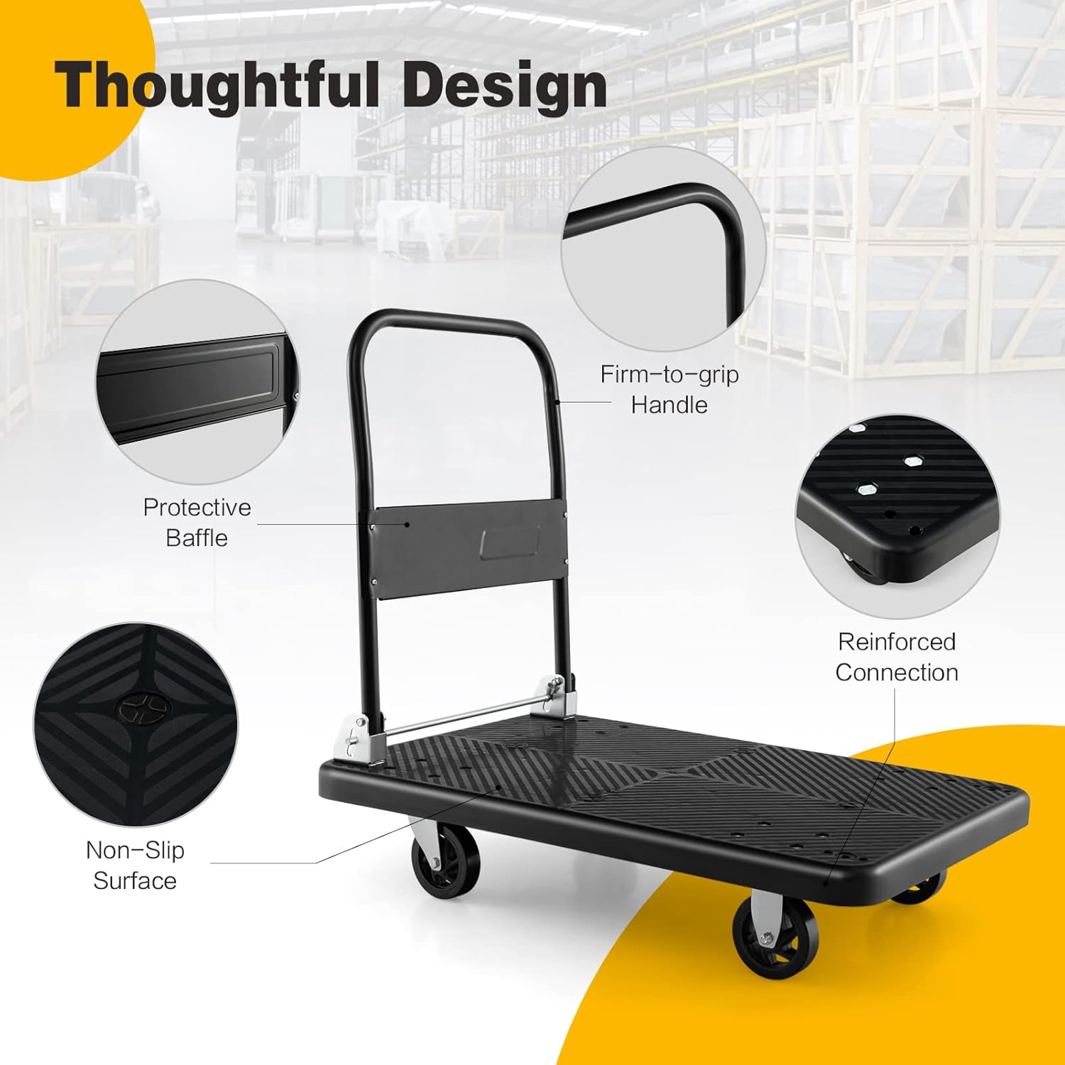 Folding Platform Trolley 400KG Flatbed Cart Black