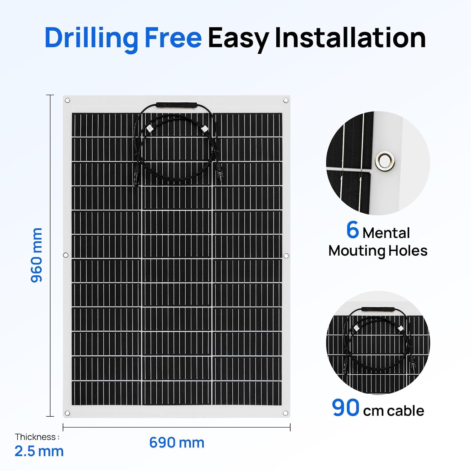 130W Flexible Solar Panel 12V Mono Lightweight RV Boat Roof