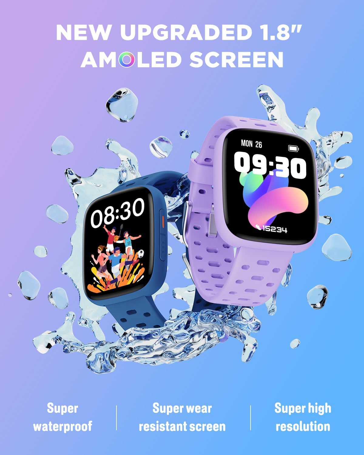Kids AMOLED Smart Watch Lilac No Phone Needed