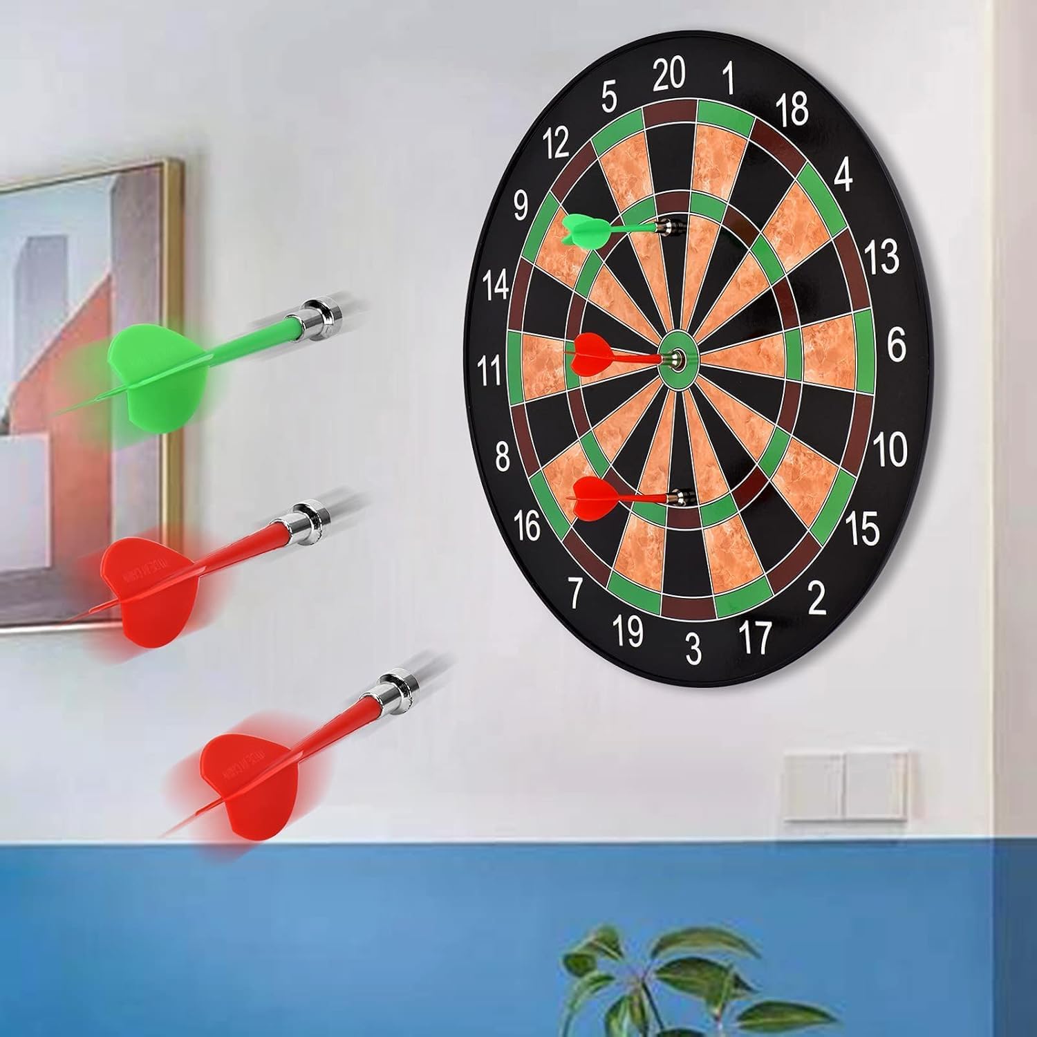 17in Magnetic Dartboard Set Safe Family Game 12 Darts No Sharp Tips
