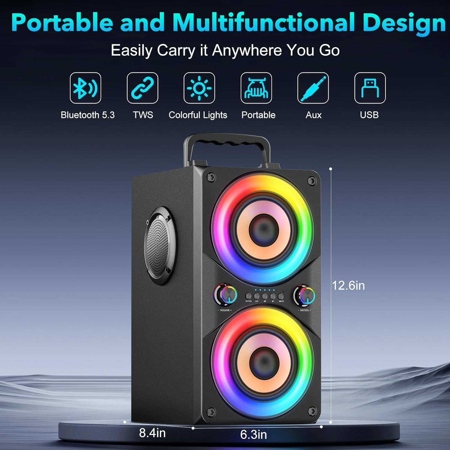 100W Bluetooth Speaker Portable Deep Bass Boombox LED TWS