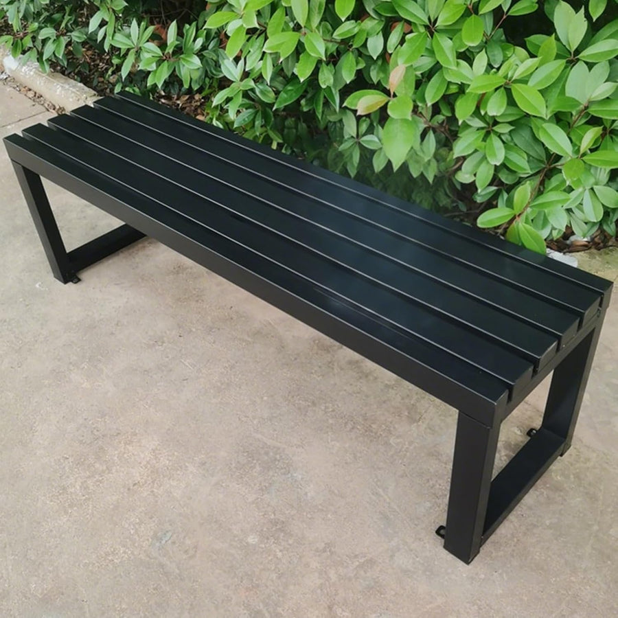 Black Metal Garden Bench 100cm Backless Outdoor Patio Seat