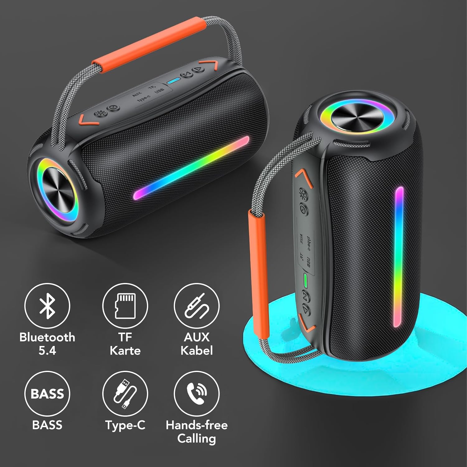 40W Portable Bluetooth Speaker RGB Lights Waterproof 30H Playtime