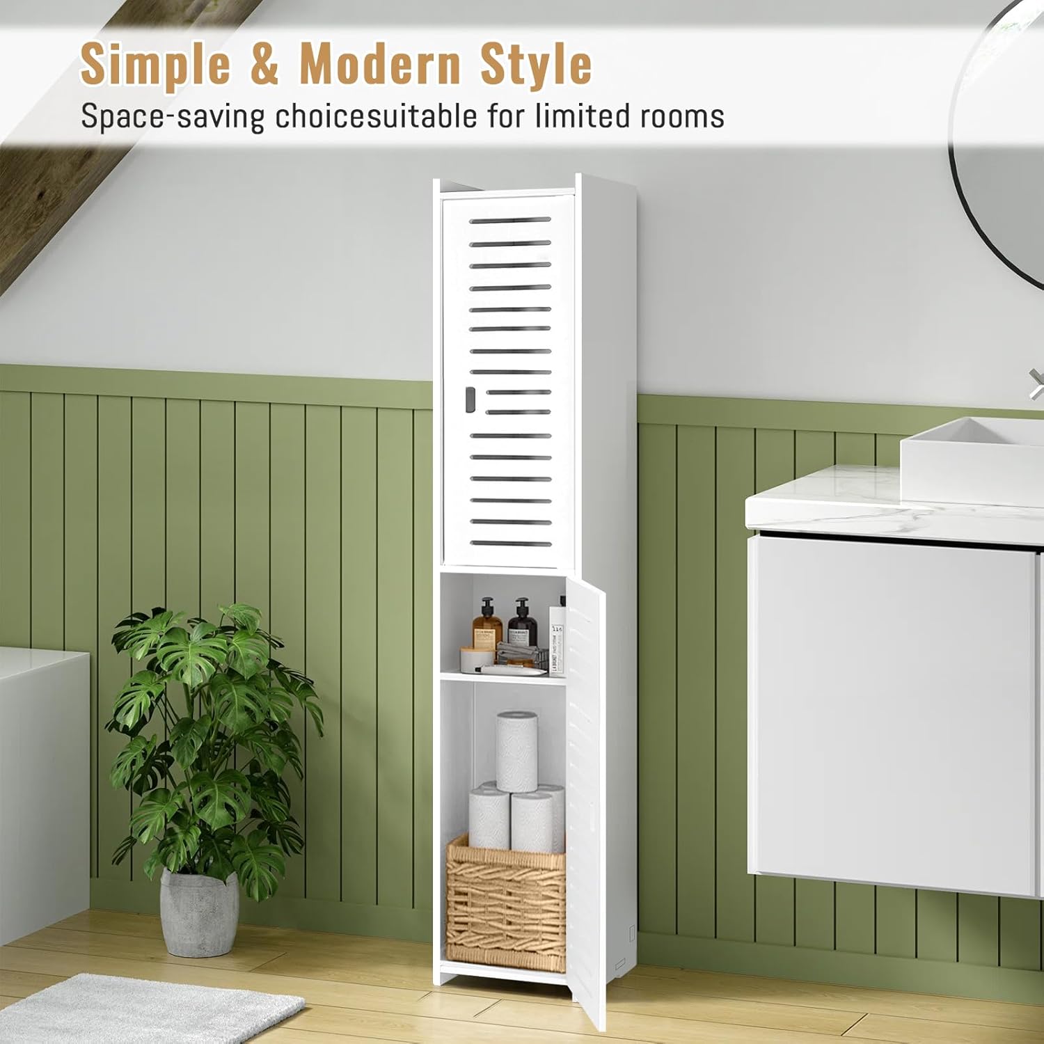 Tall Bathroom Storage Cabinet 5 Shelf Floor Unit White