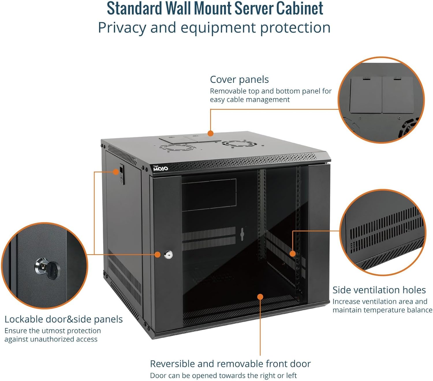 9U Wall Mount Server Cabinet 450mm Glass Door Black