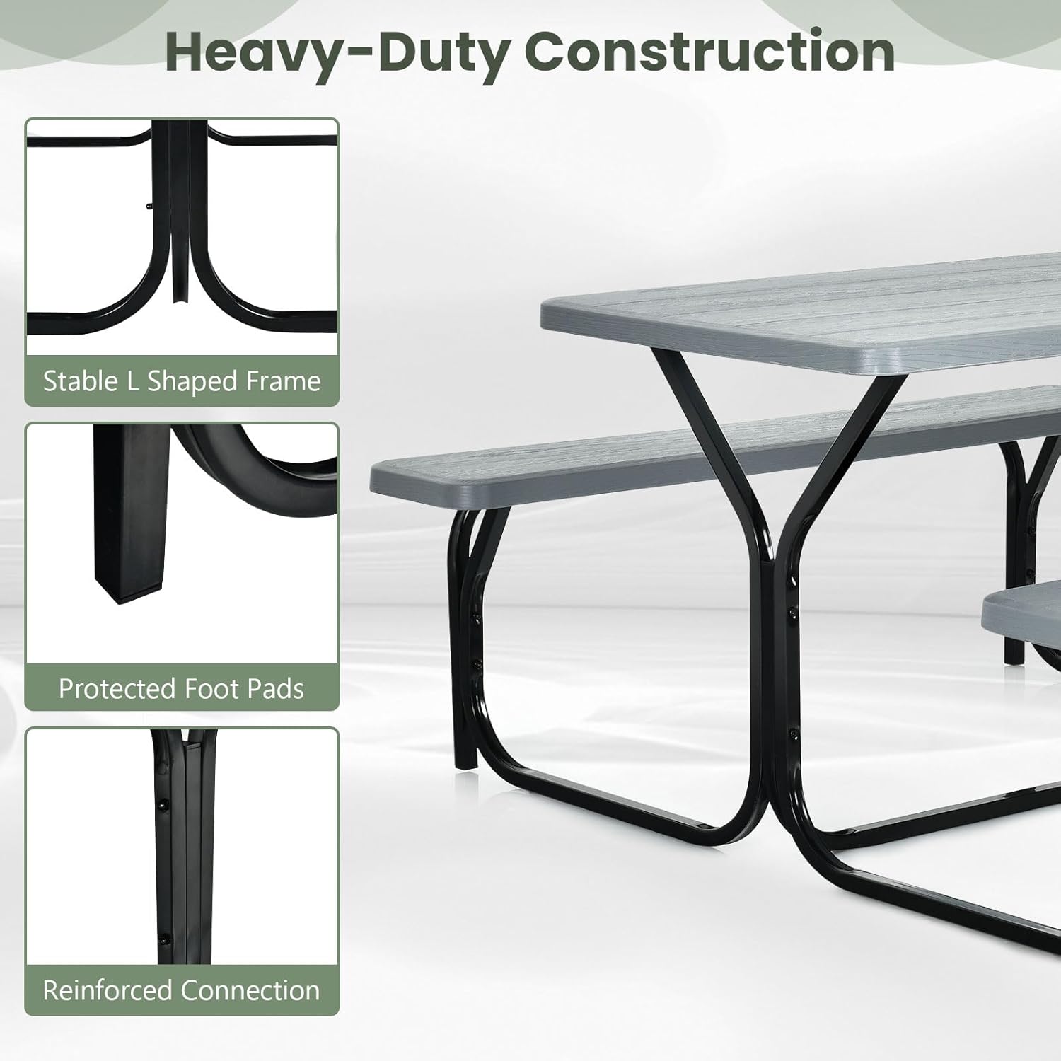 Outdoor Picnic Table Bench Set HDPE Garden Dining Grey