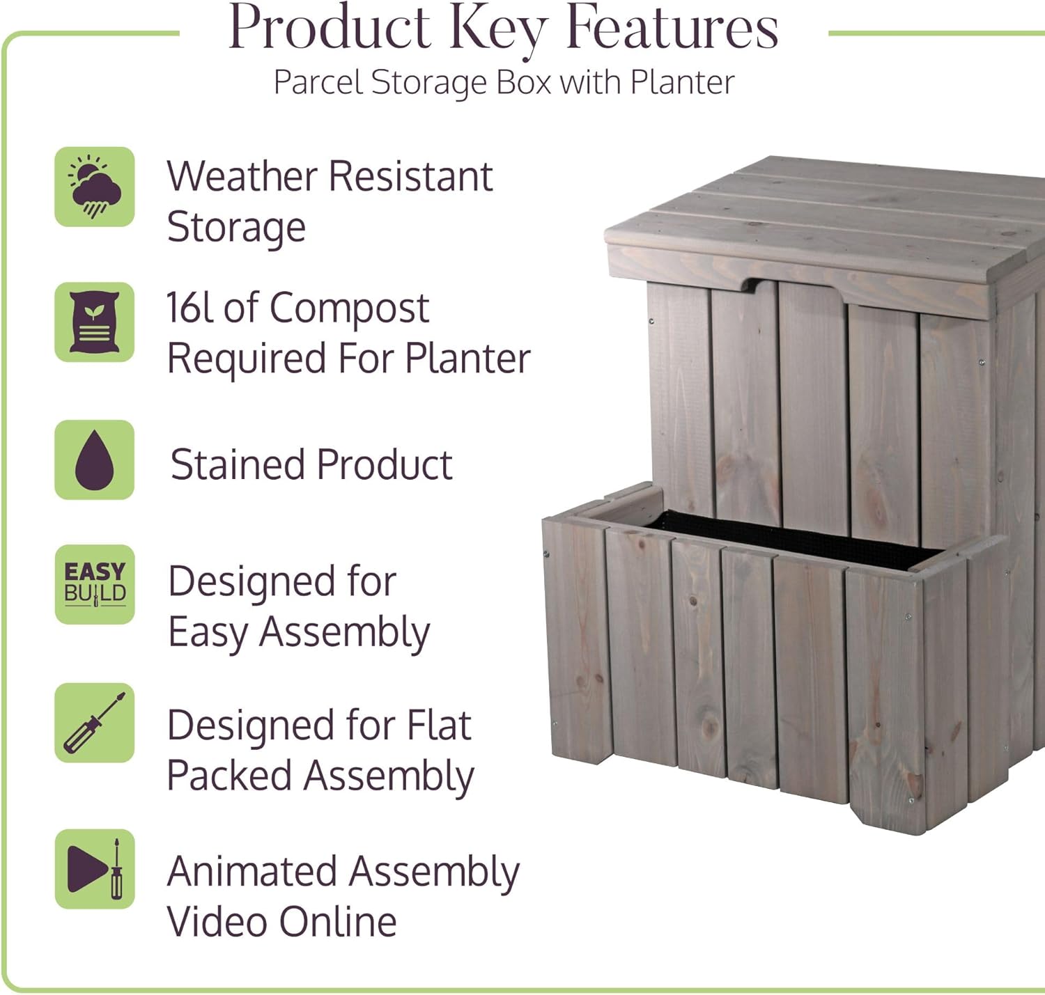 Outdoor Parcel Box with Planter Waterproof Wooden Delivery Storage