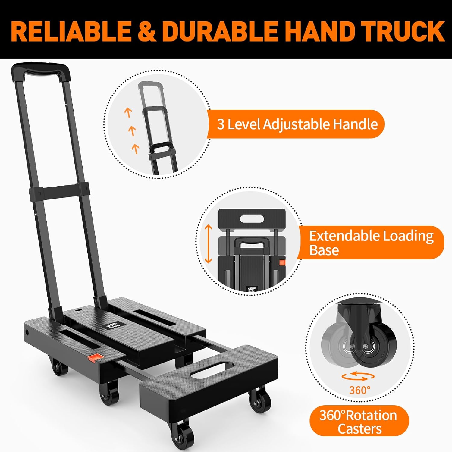 Folding Hand Truck Dolly 225KG 6 Wheel Utility Cart