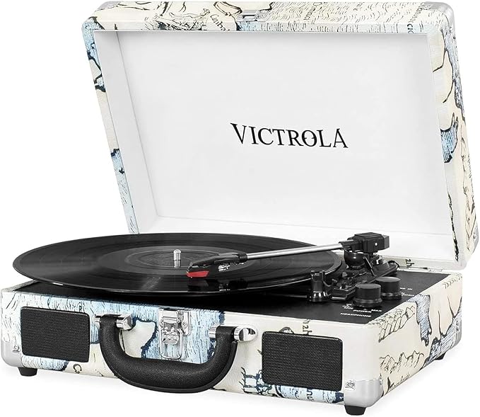 Portable Suitcase Record Player Bluetooth 3 Speed Map Print