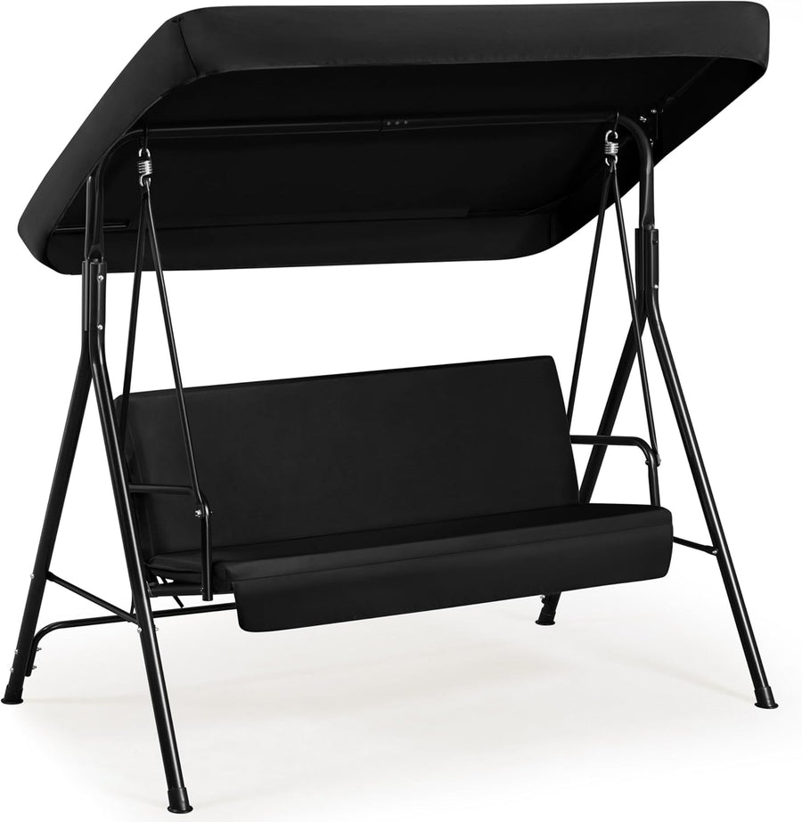 3 Seater Patio Swing Chair Canopy Cushion Black