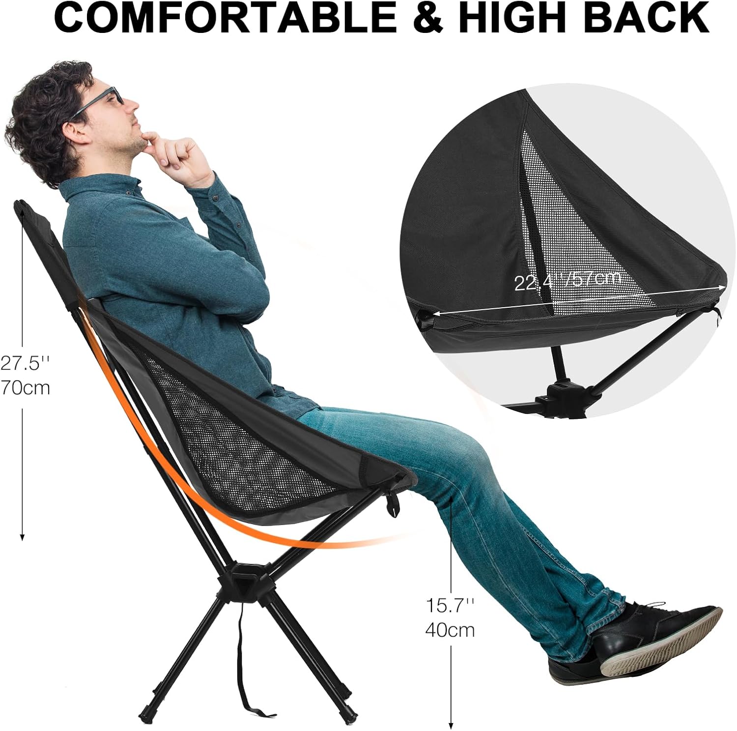 Black High Back Lightweight Camping Chair Portable Folding Outdoor Seat