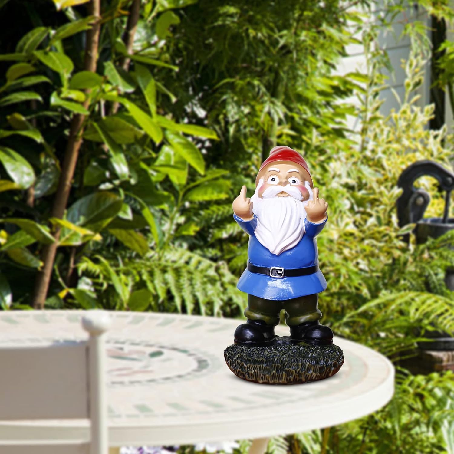 Funny Garden Gnome Middle Finger Statue Outdoor Naughty Decor