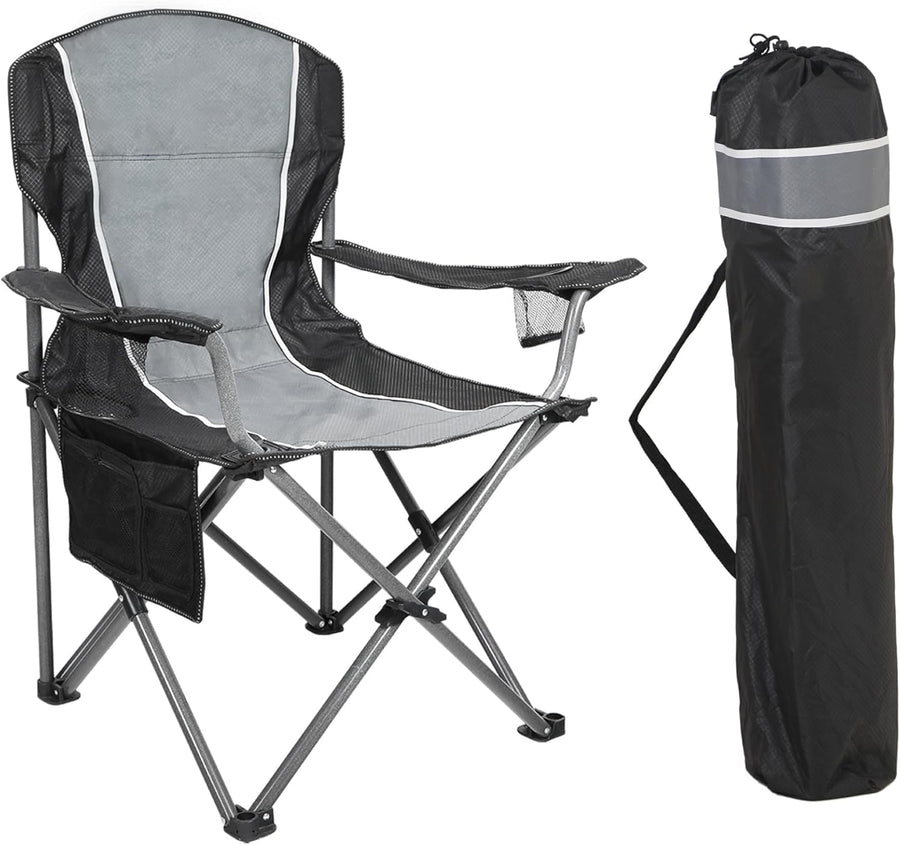 XL Folding Camping Chair Heavy Duty 160KG Black