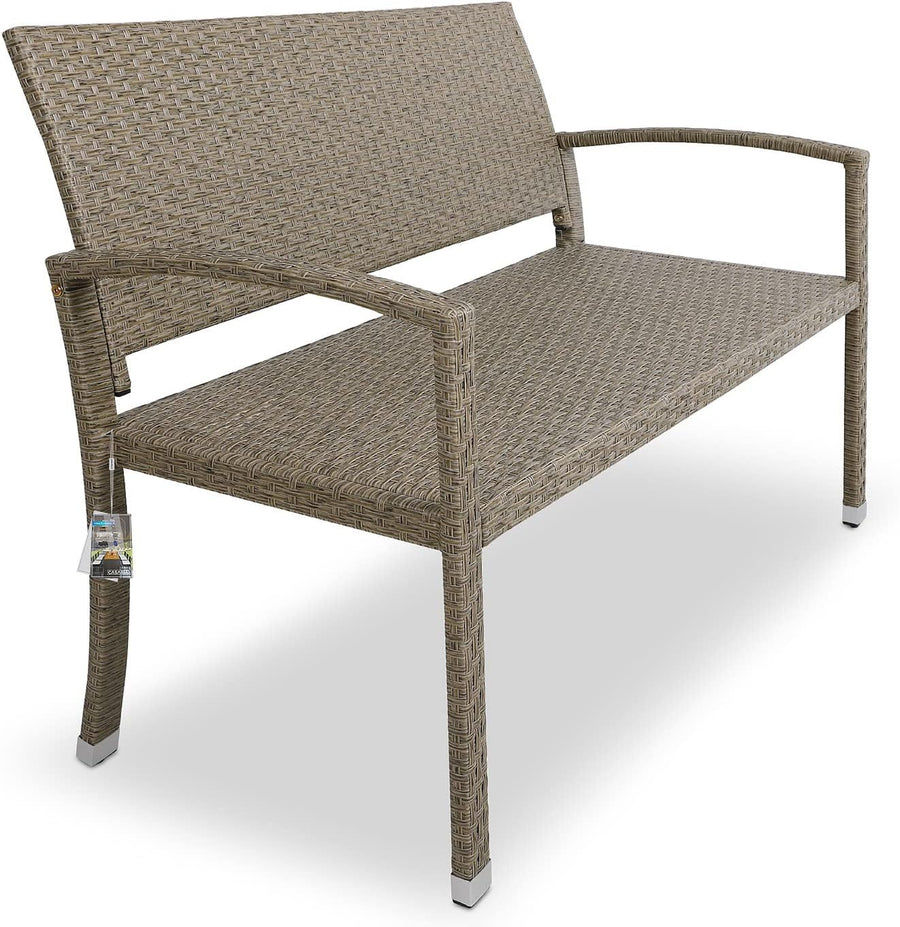 2 Seater Rattan Garden Bench Outdoor Patio Love Seat Beige