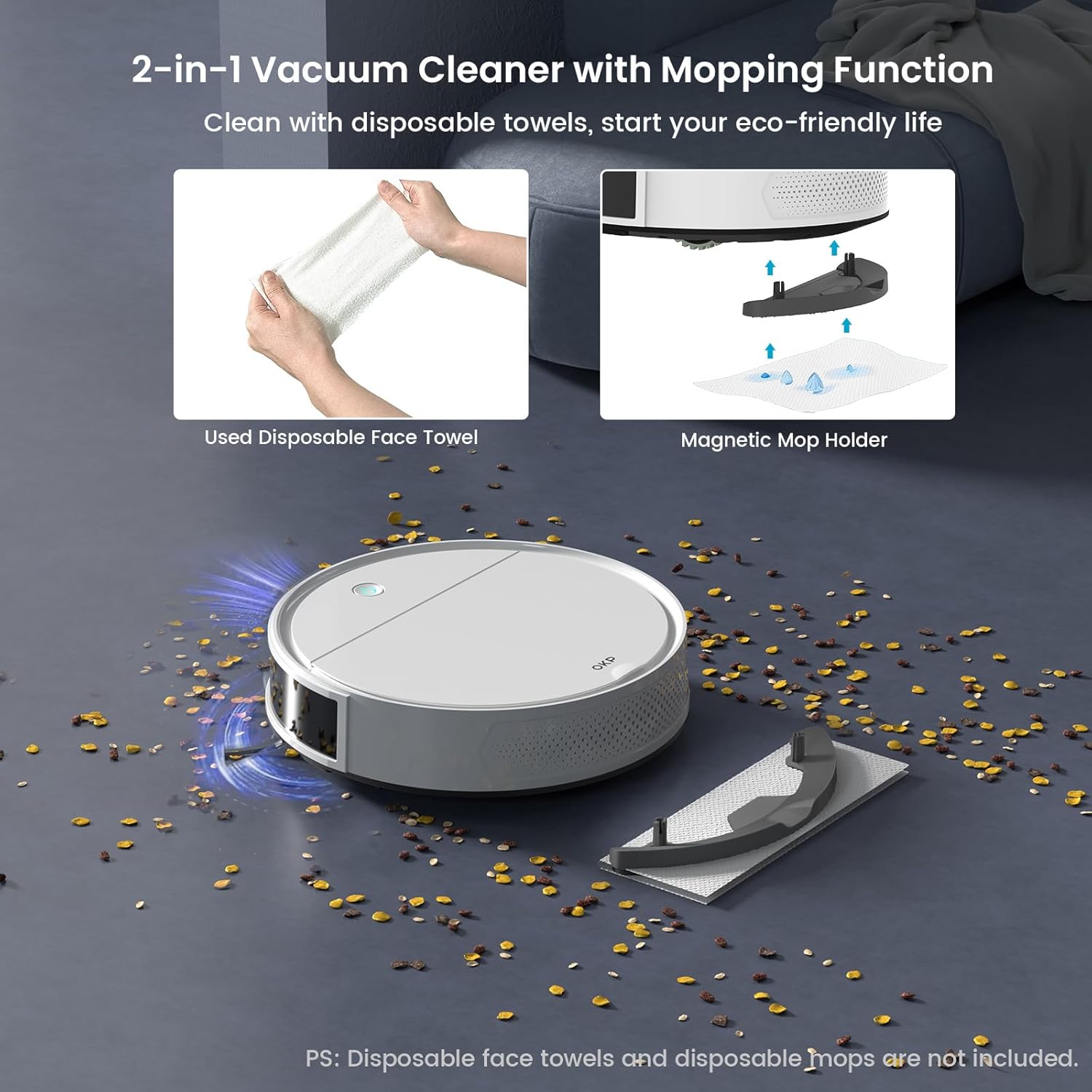 Robot Vacuum Mop 5000Pa WiFi App Alexa 180Min Runtime Pet Hair