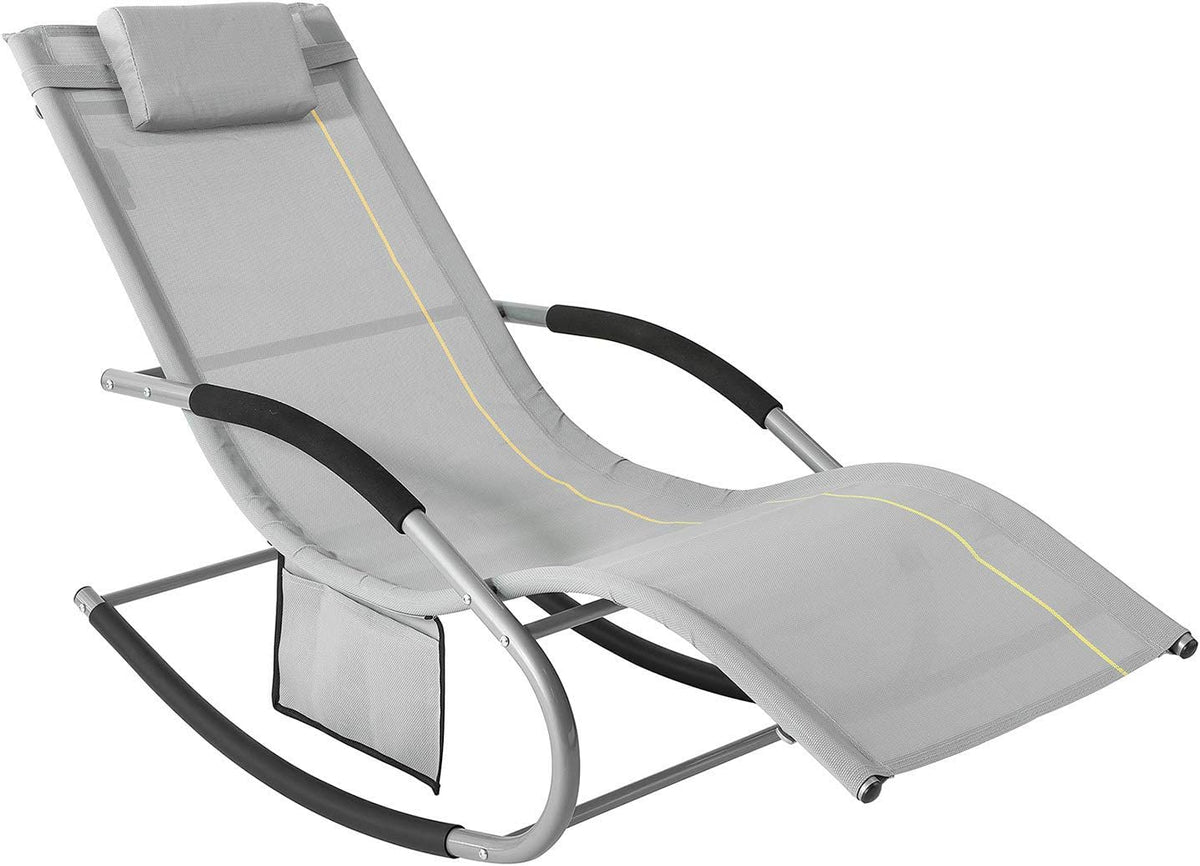 Outdoor Rocking Recliner Chair with Pillow Pocket Grey