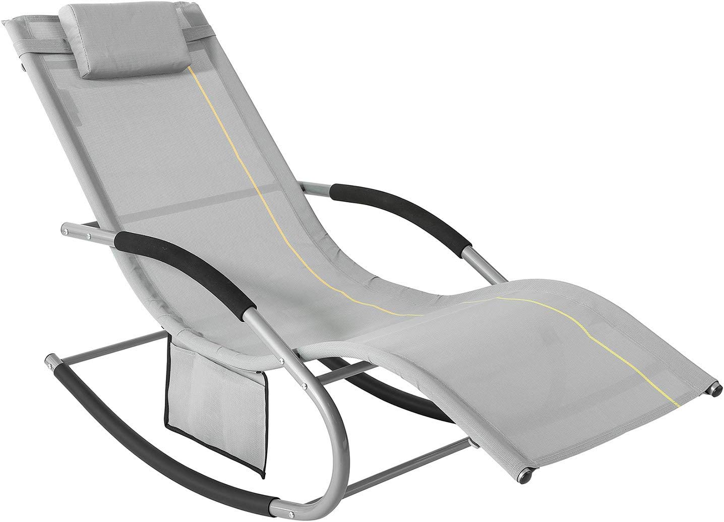 Outdoor Rocking Recliner Chair with Pillow Pocket Grey
