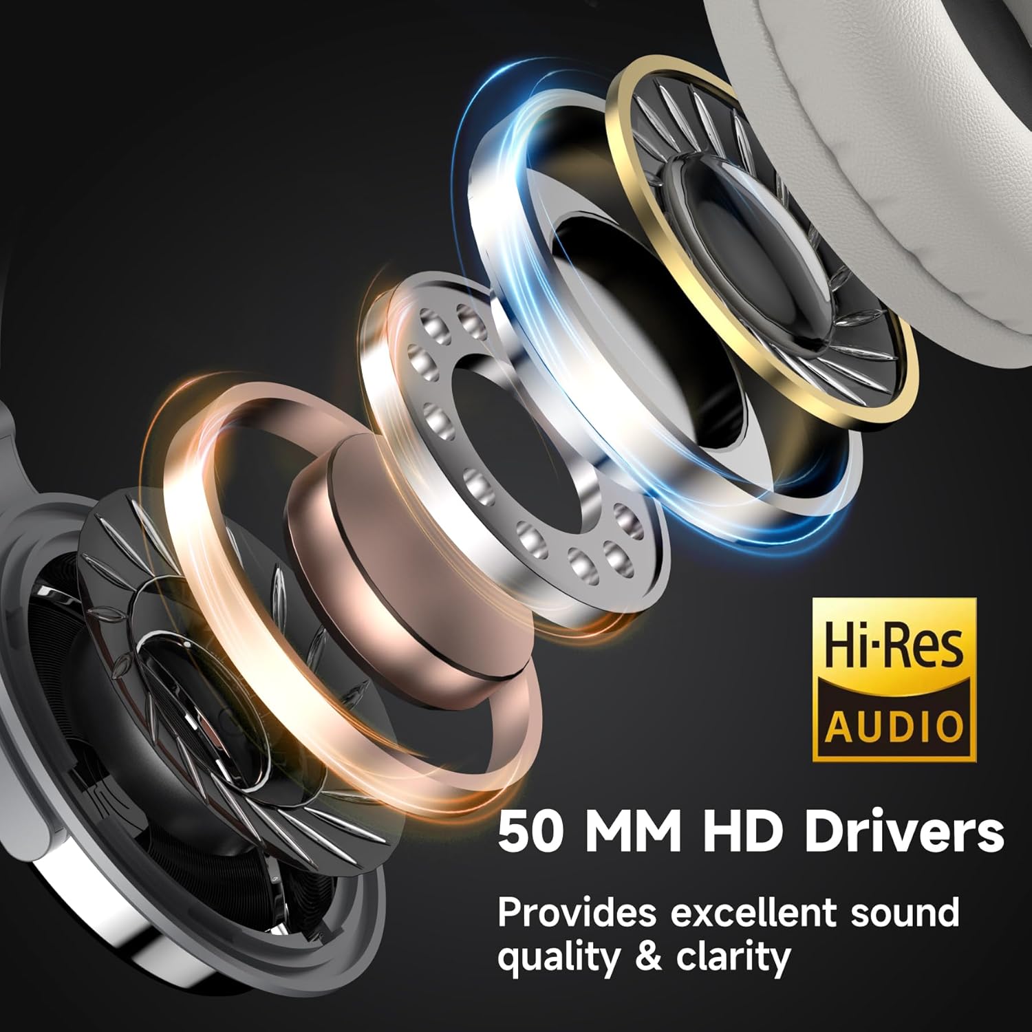 Wired Over Ear Studio Headphones 50mm Drivers HiFi Bass Monitor Silver
