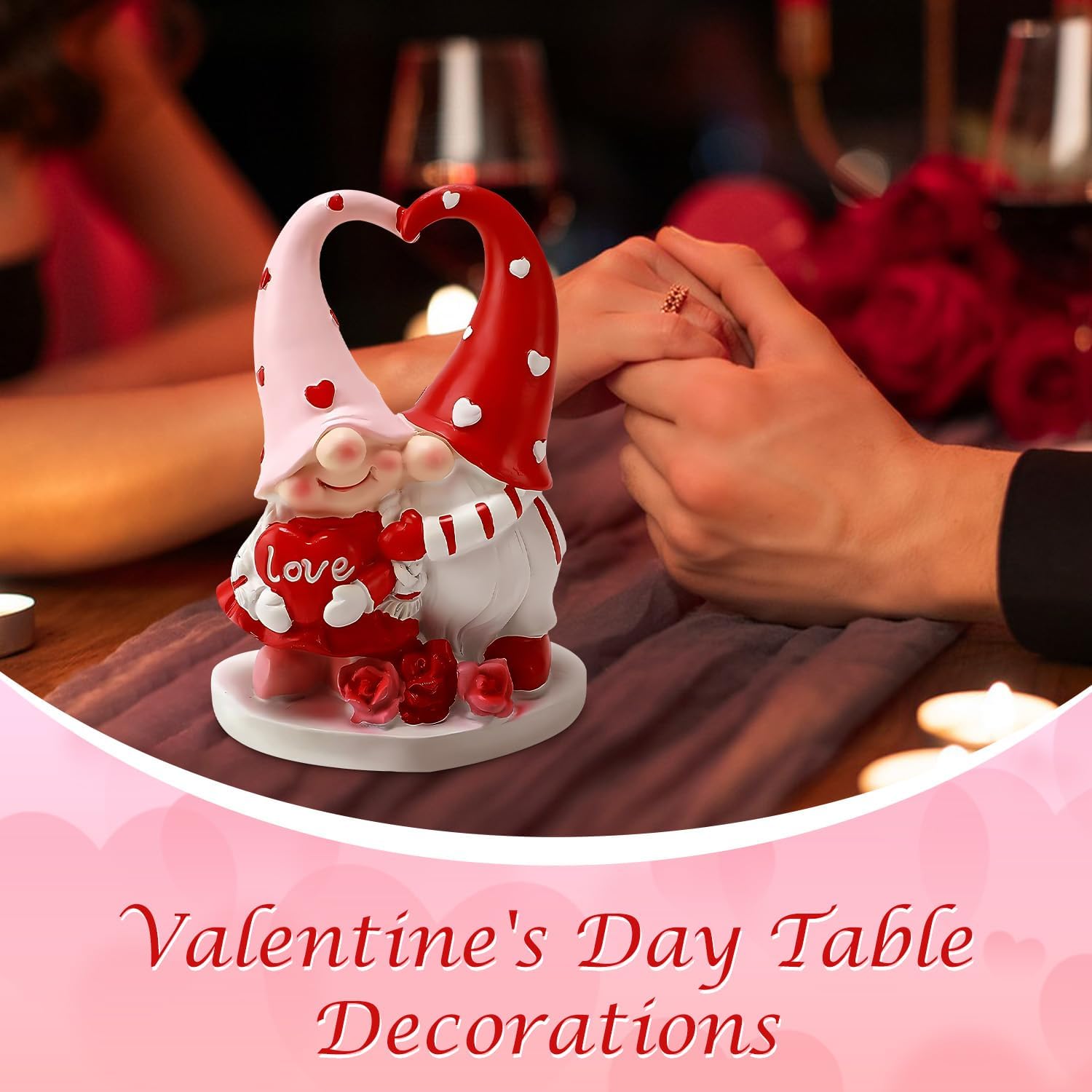 Valentines Couple Gnome Figurine Heart Resin Love Decor