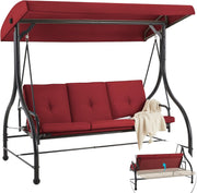 3 Seater Garden Swing Bed Red Canopy Cushion Steel