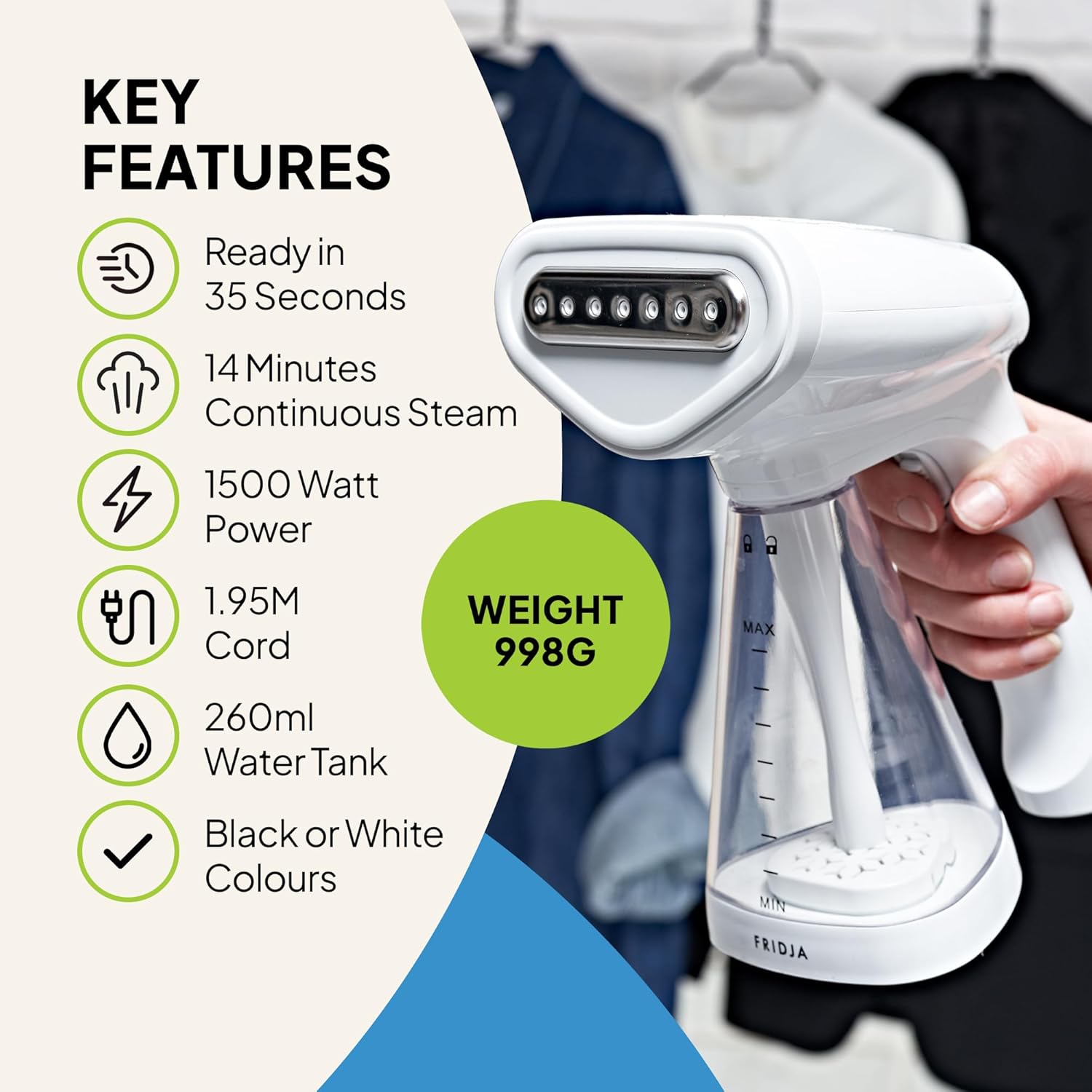 Handheld Garment Steamer 1500W 30g Steam 260ml Fast Heat