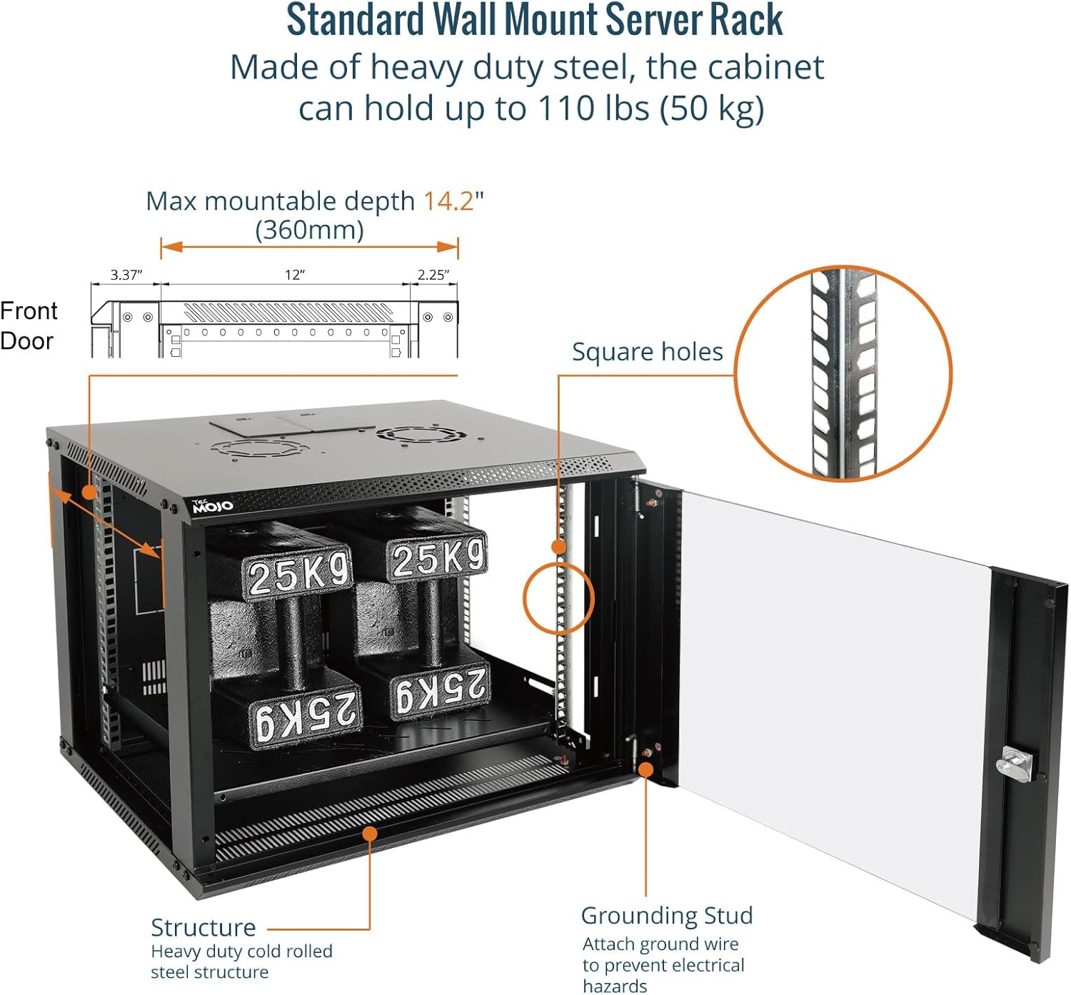 9U Wall Mount Server Cabinet 450mm Glass Door Black