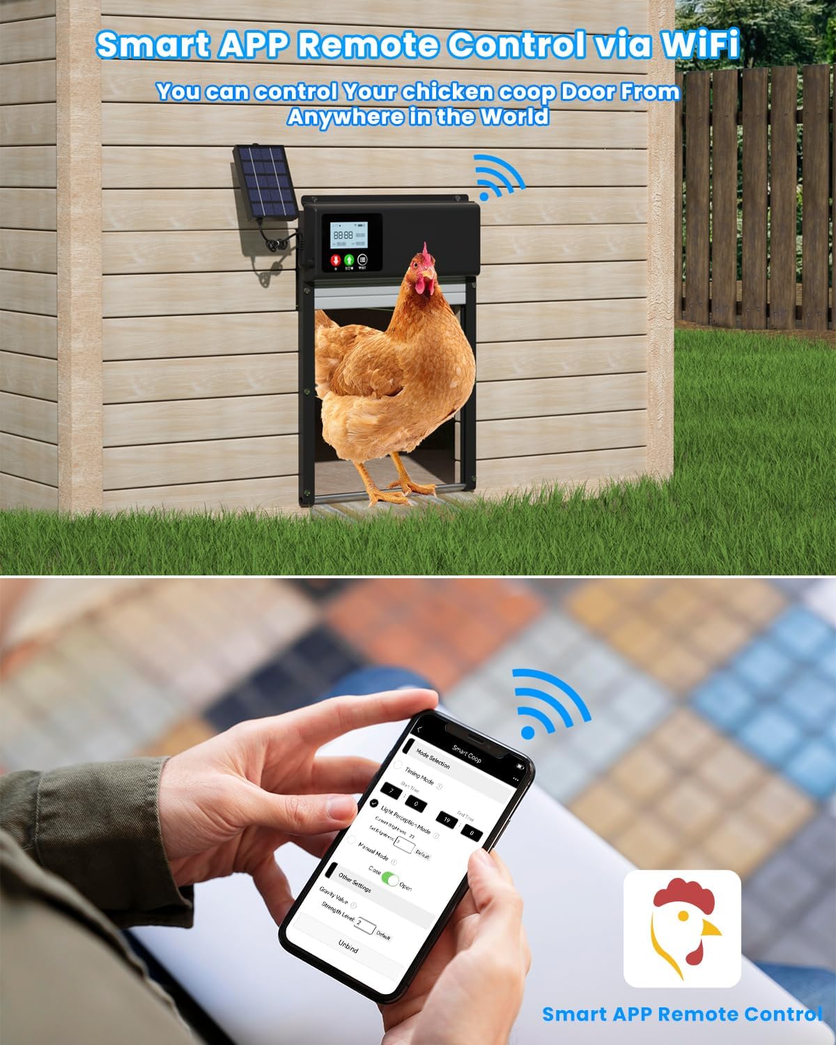 Automatic Chicken Coop Door Solar WiFi Timer Light Sensor