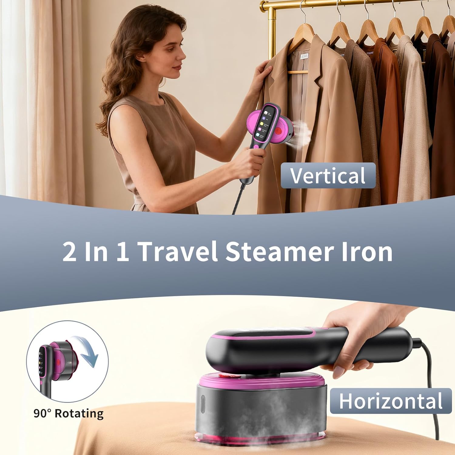 Travel Clothes Steamer 2 in 1 Iron 1200W Fast Heat 5 Modes