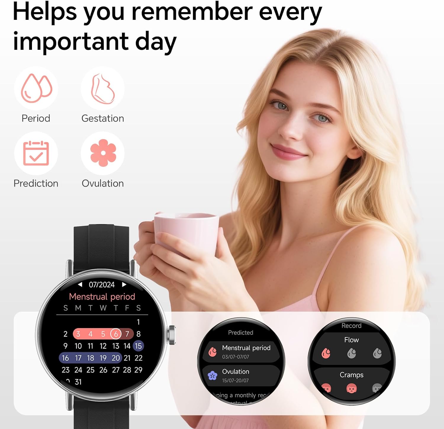 Round Smart Watch Bluetooth Call Black 2 Bands