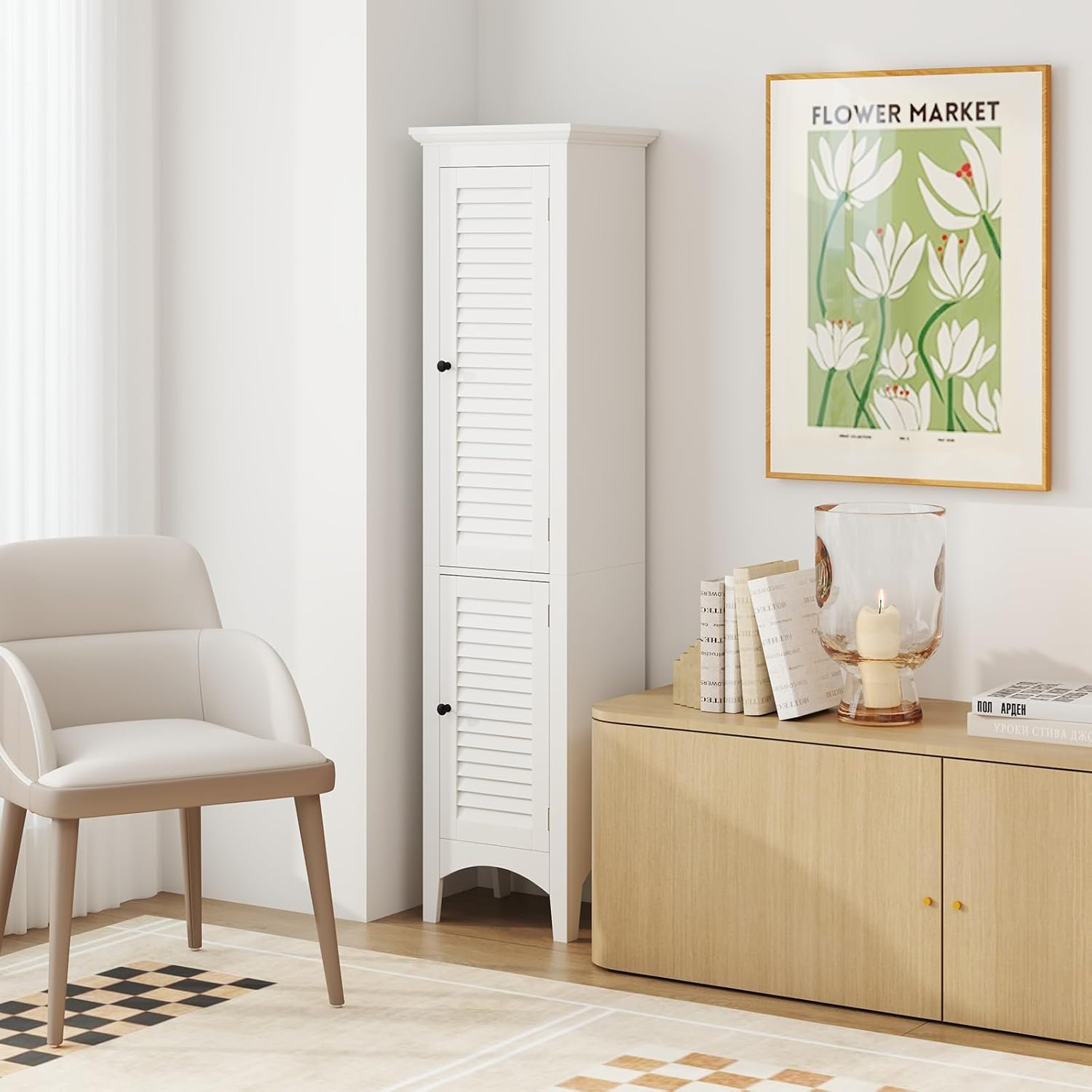 Tall Bathroom Storage Cabinet White 2 Door Shelf Unit