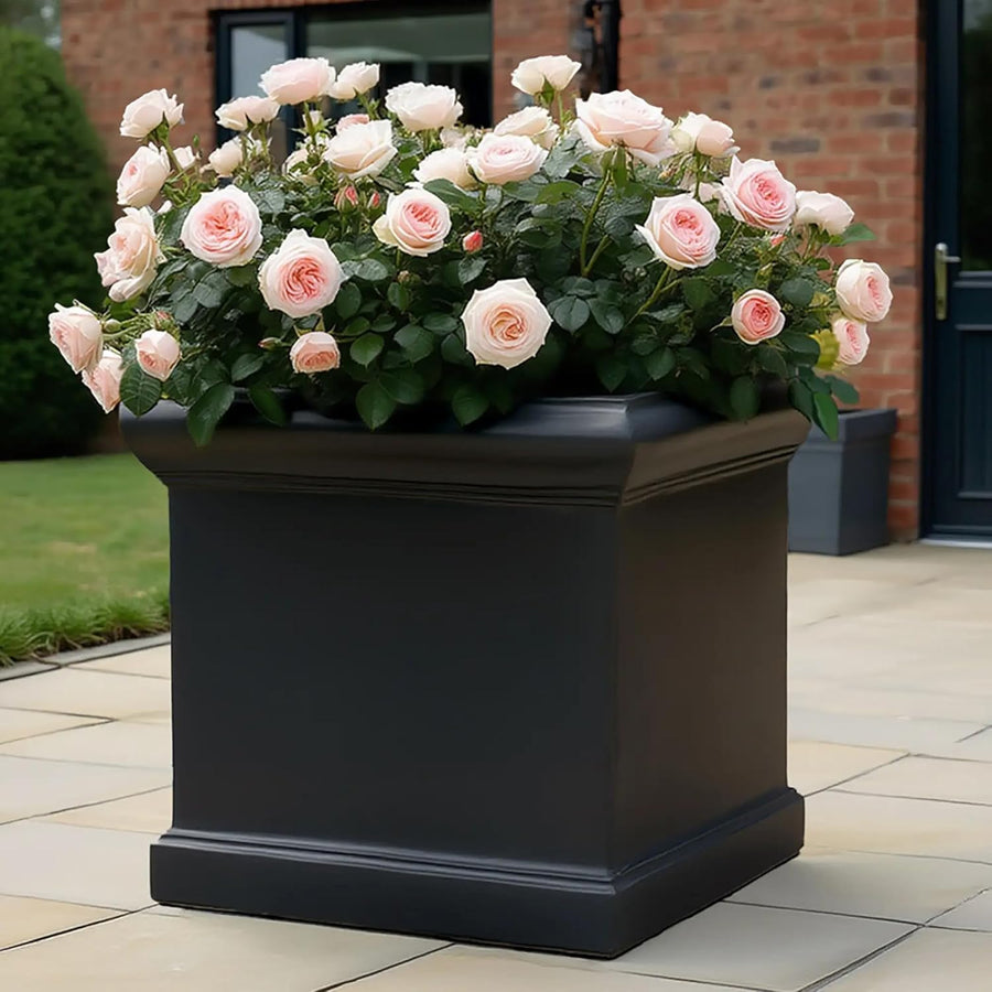 55cm Large Square Planter Black Stone Effect Garden Tree Pot