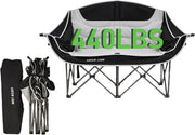 Portable Double Camping Chair Folding Loveseat Grey Black