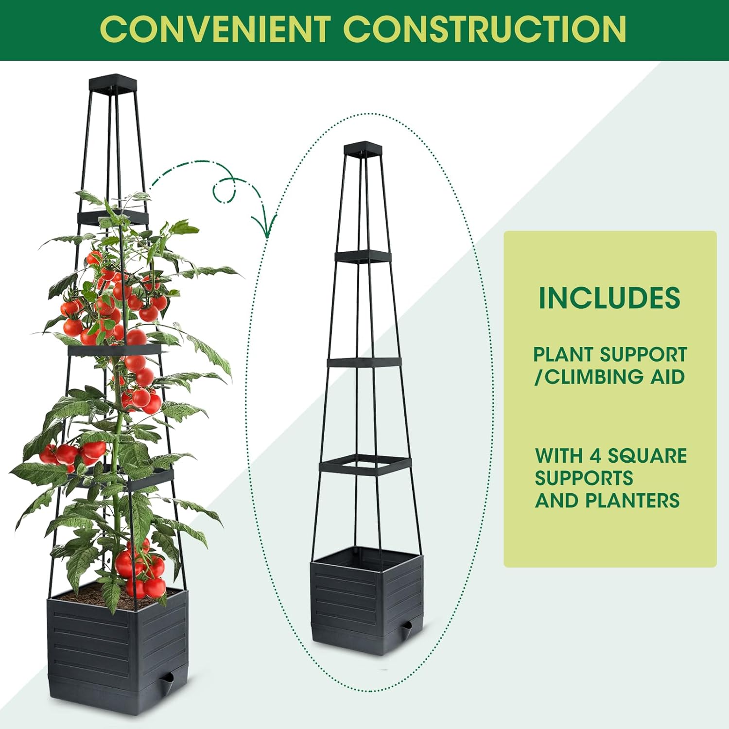2 Pack Raised Garden Bed Planter with Trellis Self Watering Black