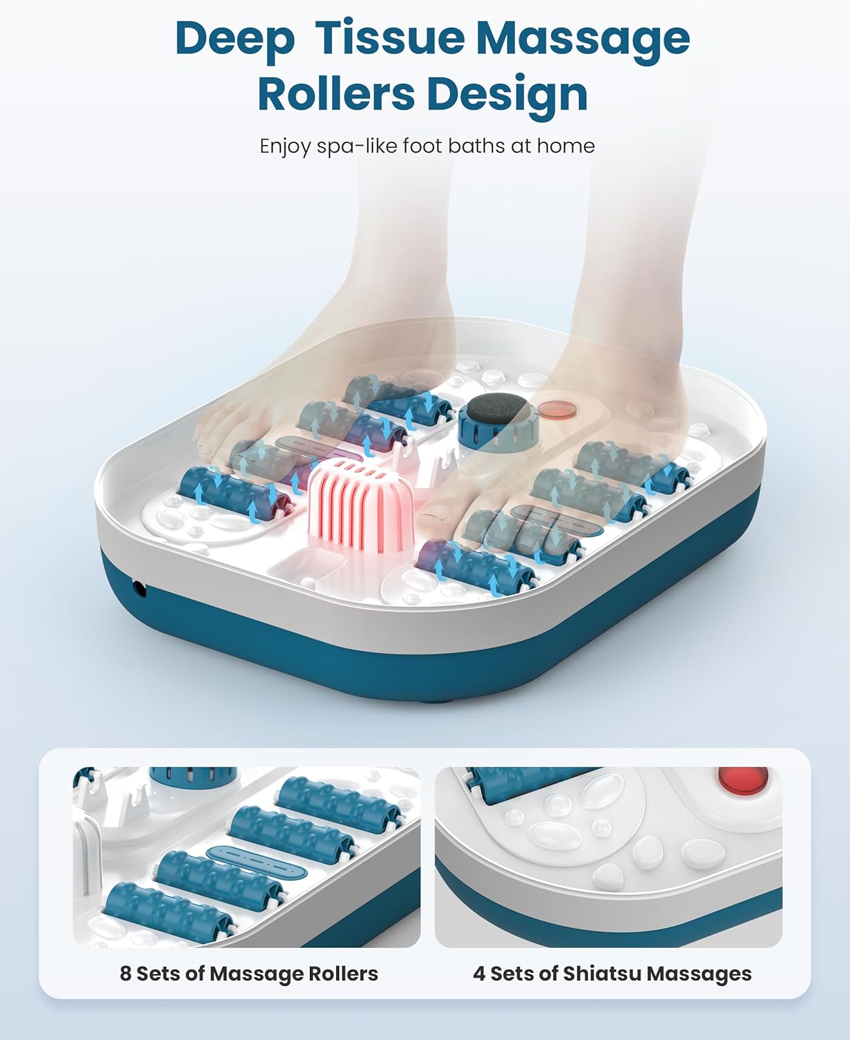 Collapsible Foot Spa Massager Heat Bubble 3D Rollers Timer