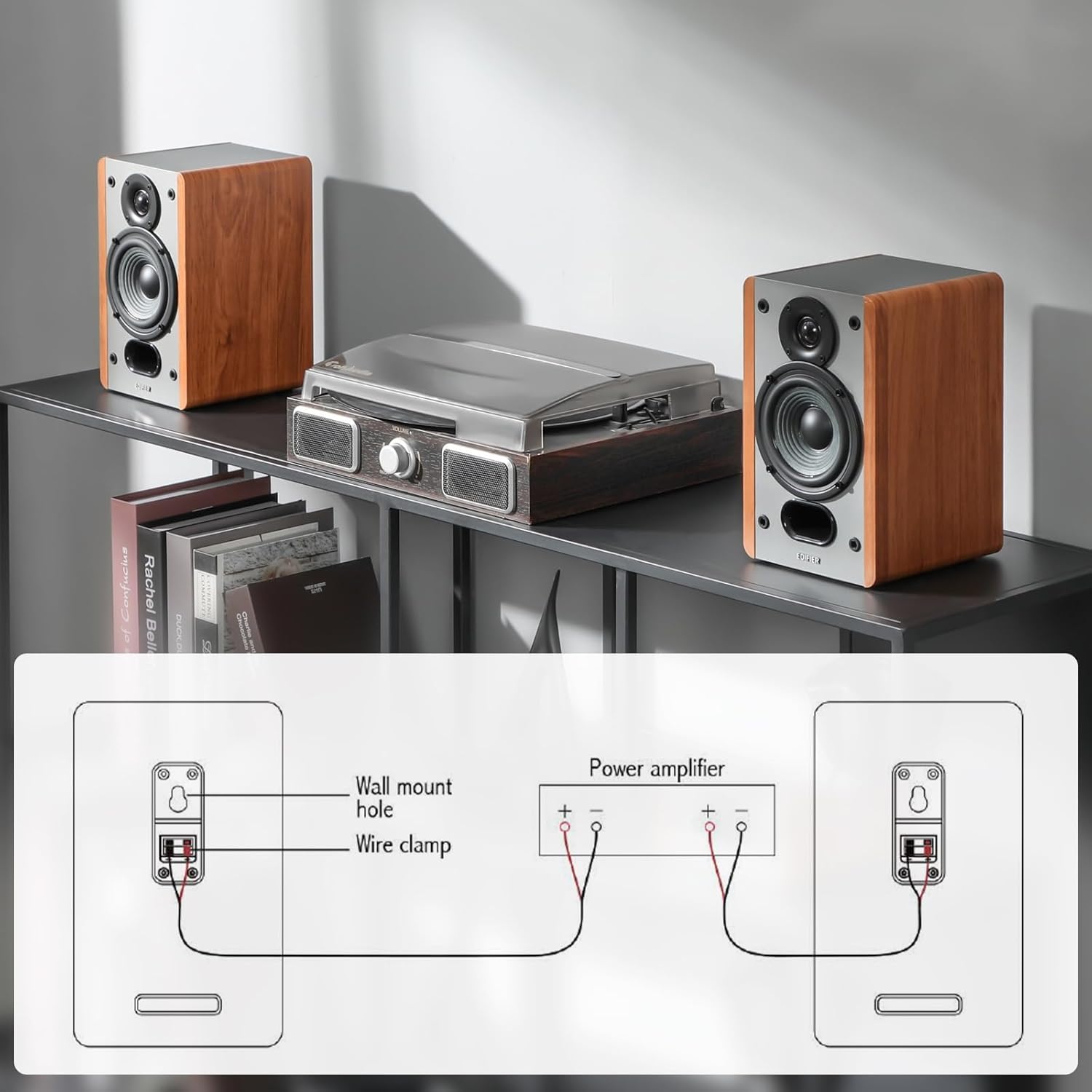 Passive Bookshelf Speakers Pair 2 Way Wall Mount HiFi Audio