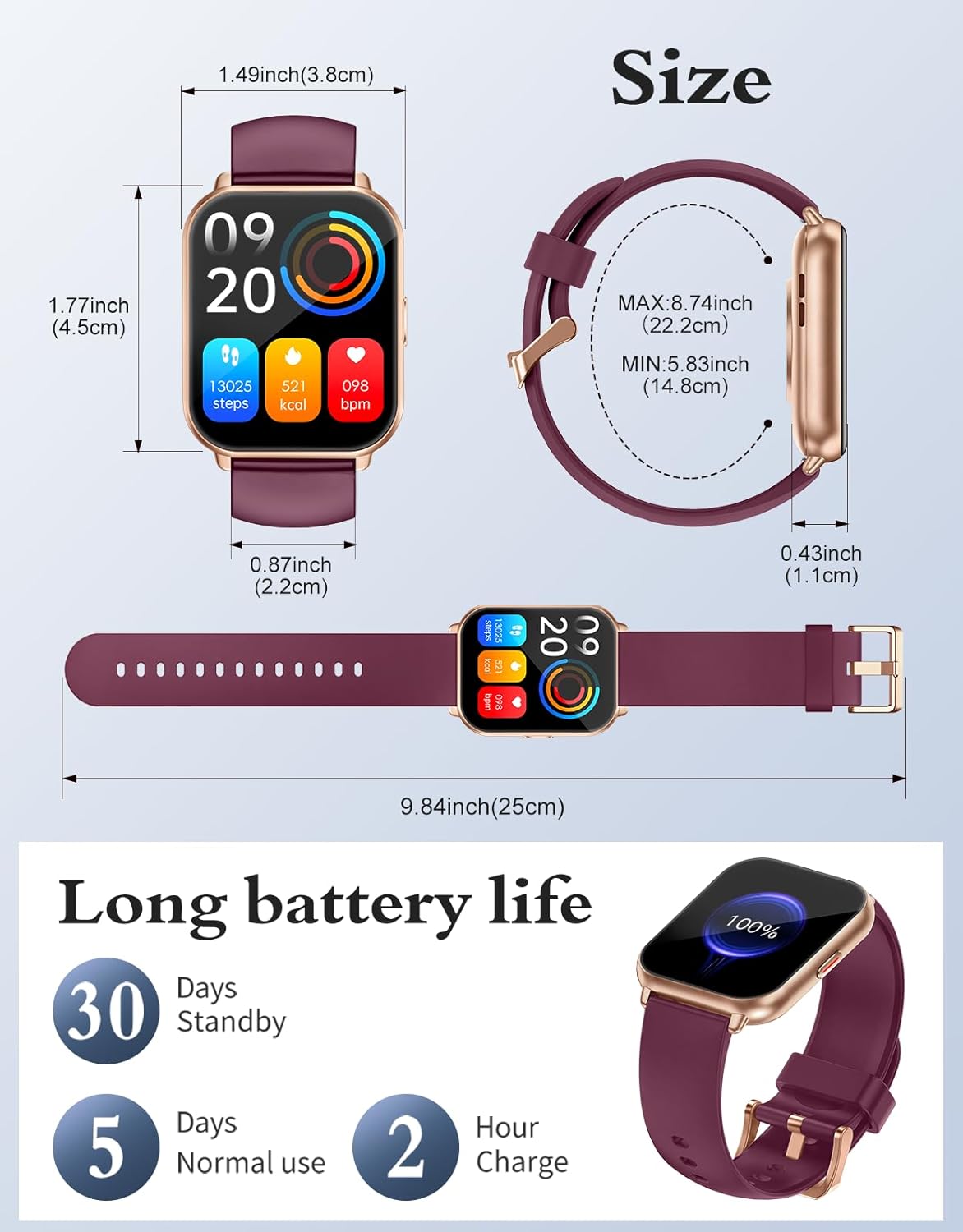 Smart Watch Bluetooth Call Fitness Tracker 1.85 Inch
