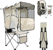 Camping Chair with Canopy Cooler Cup Holder White