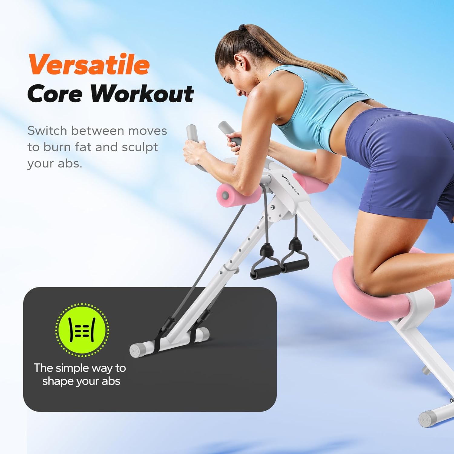 Foldable Ab Machine Adjustable Core Trainer Home Gym Pink