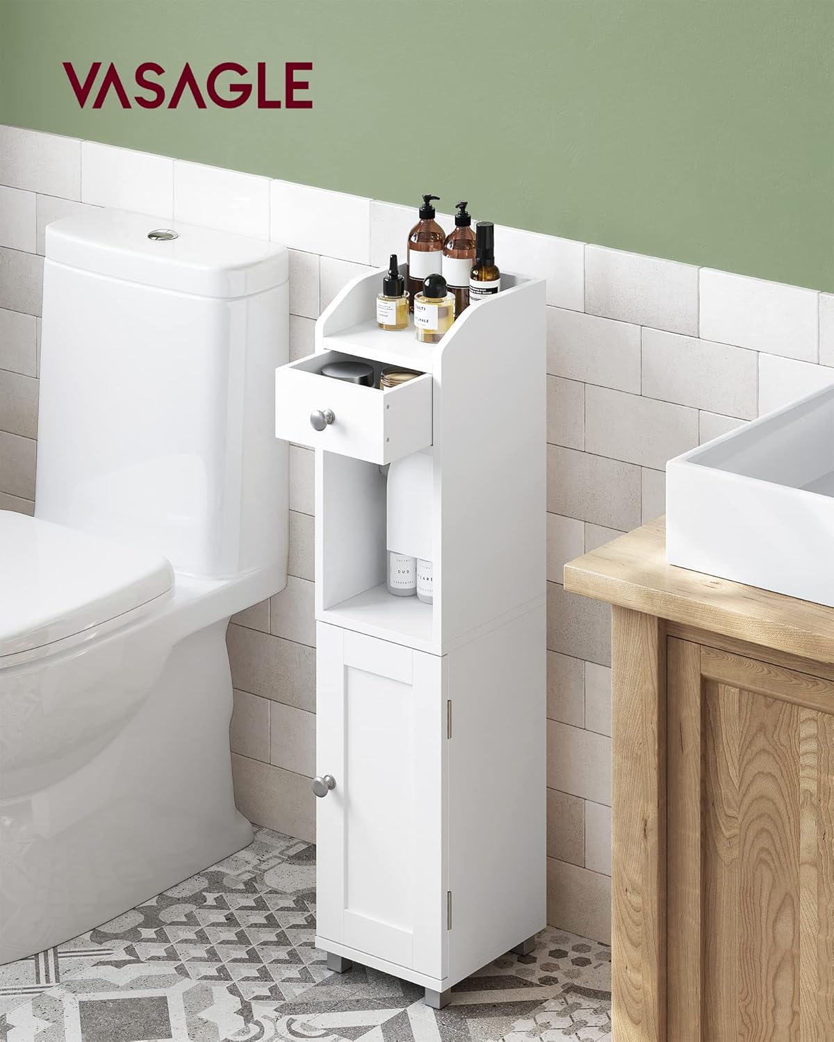 Small Bathroom Storage Cabinet Toilet Roll Holder White