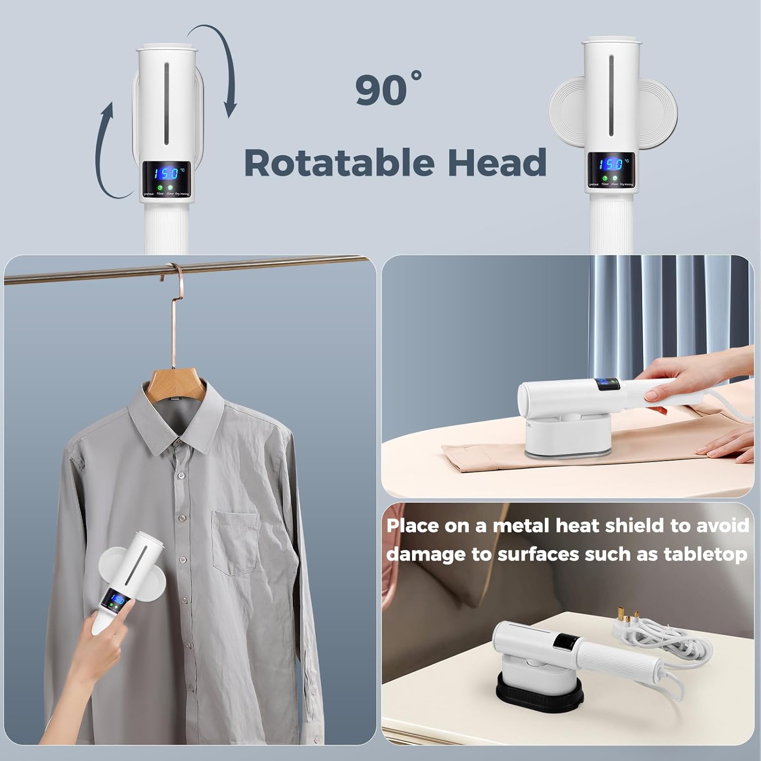 Travel Garment Steamer 1200W LED 2in1 Foldable Iron 100ml
