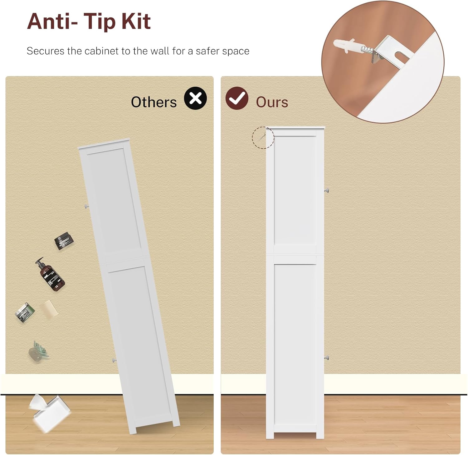 Tall Bathroom Storage Cabinet 40cm Wide Drawer Shelves White