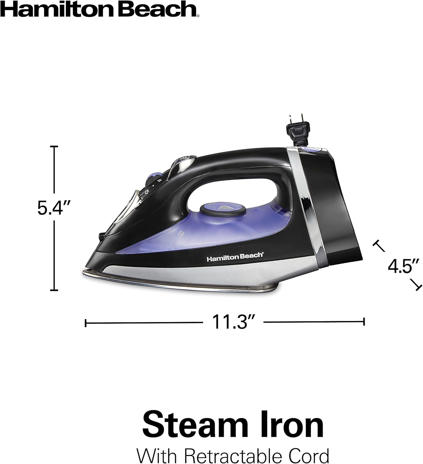 1200W Steam Iron with Stainless Soleplate Retractable Cord