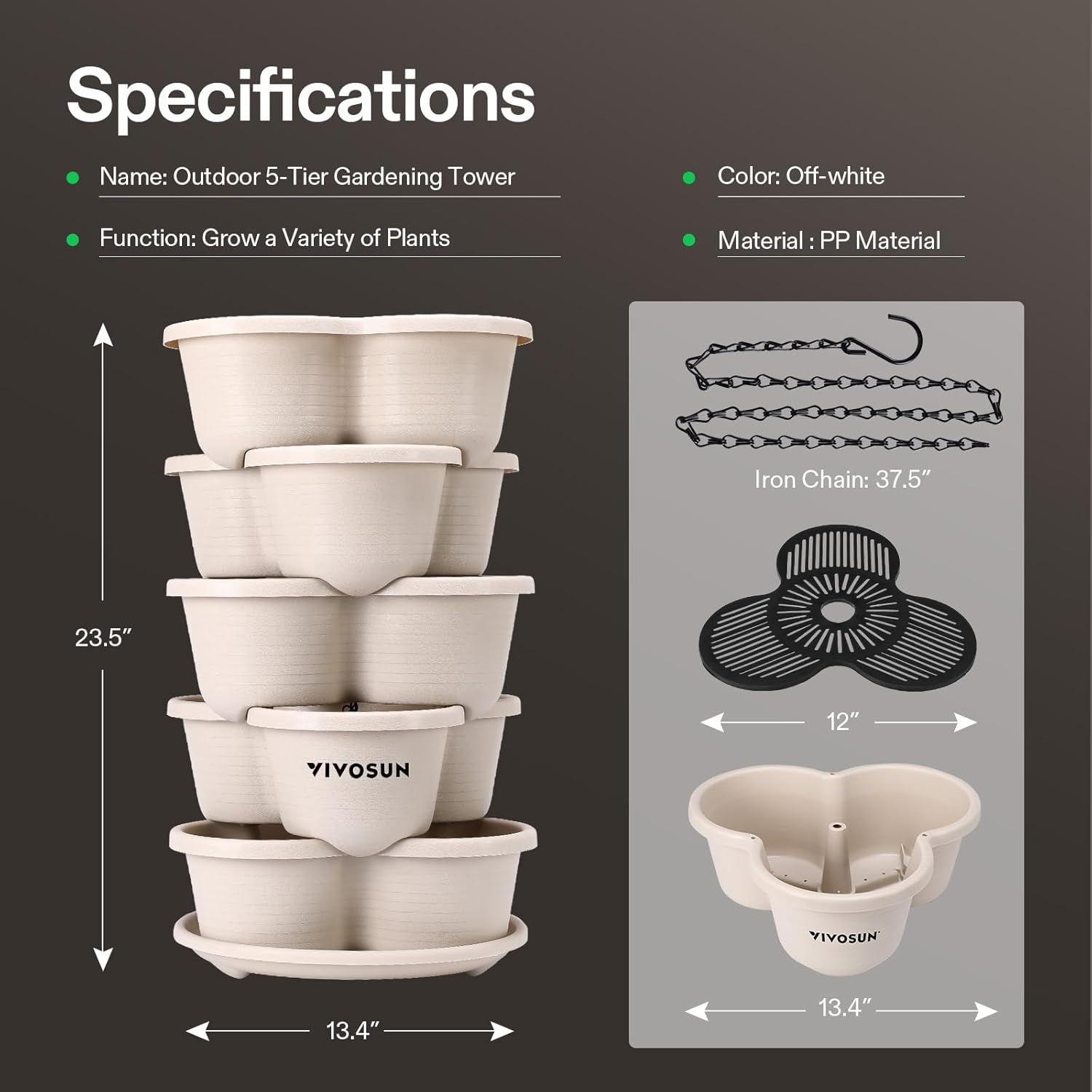 Vertical Strawberry Planter 5 Tier Stackable Garden Pots 2 Pack